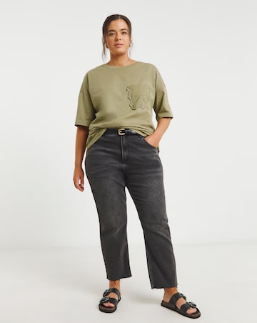 Simply Be Khaki Broderie Pocket T-Shirt