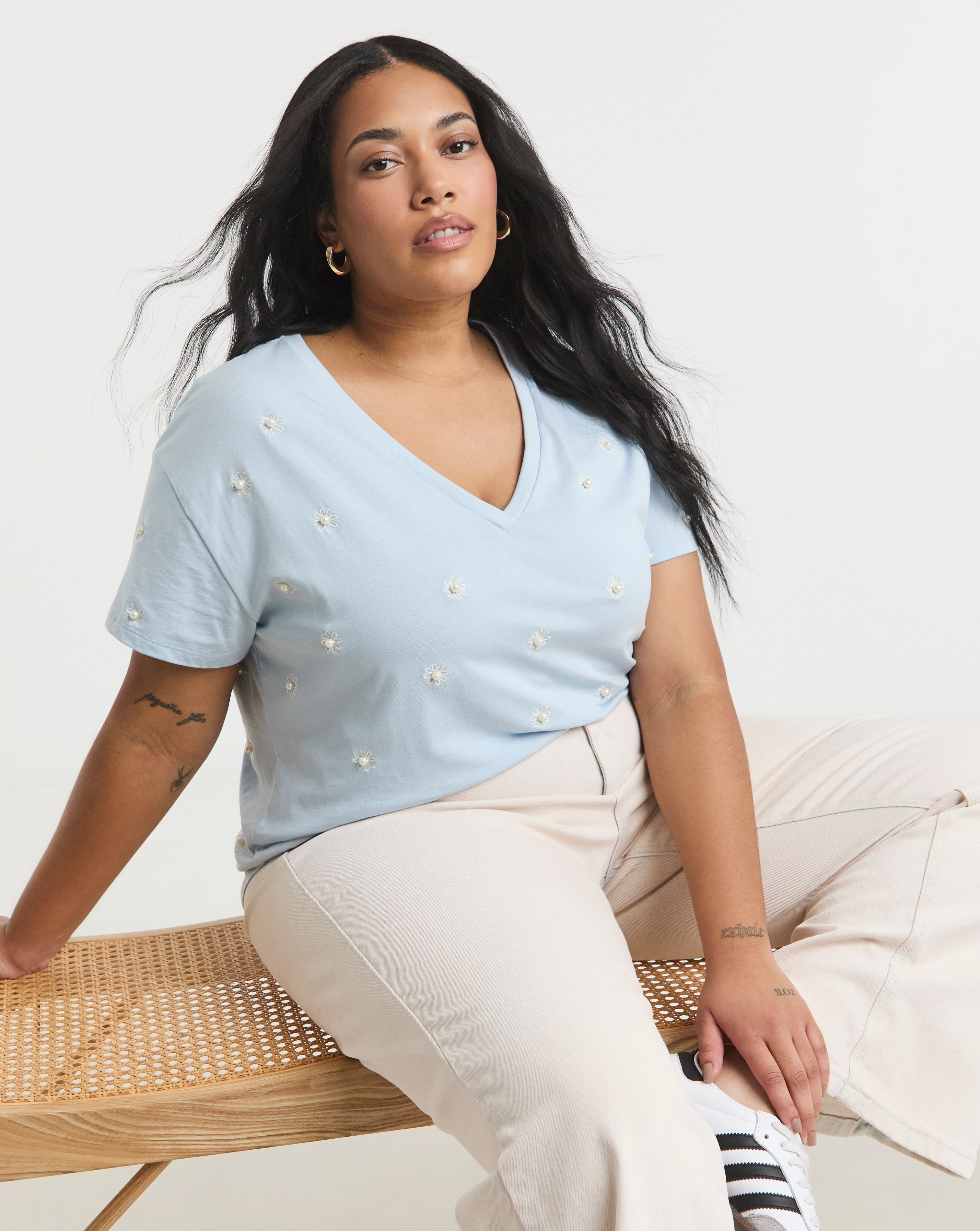 Simply Be Flower Embroidery & Pearl Top