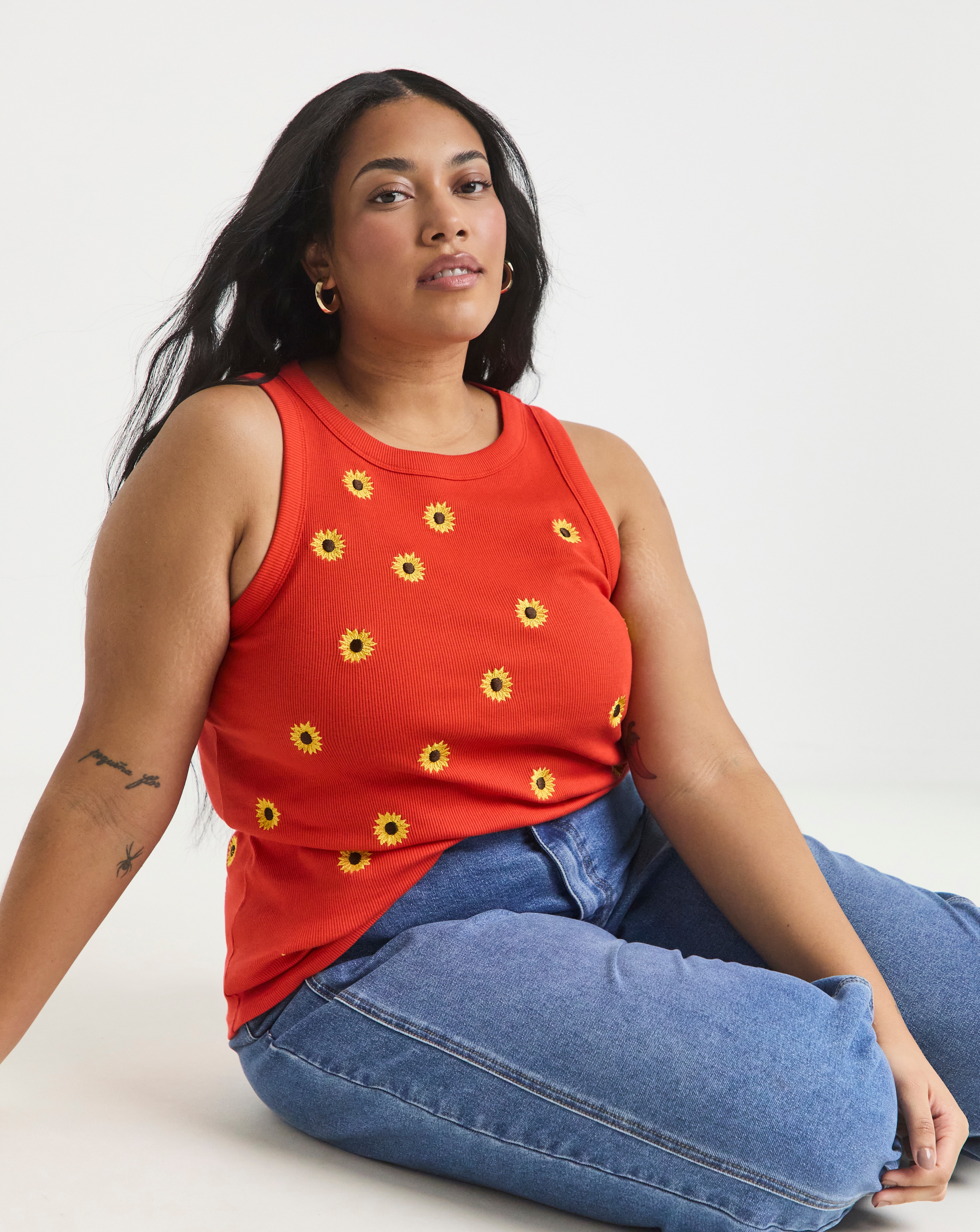 Simply Be RibSunflower Embroidery Tank