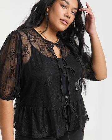 Simply Be Black Lace Tie Front Top