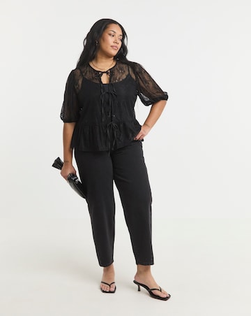 Simply Be Black Lace Tie Front Top