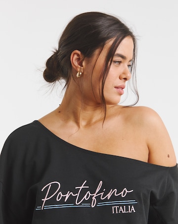 Simply Be Black Portofino Embroidered Off The Shoulder Sweatshirt
