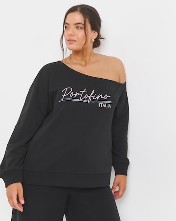 Simply Be Black Portofino Embroidered Off The Shoulder Sweatshirt