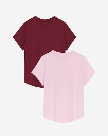 Simply Be Pink & Burgundy 2 Pack Curved Hem Longline Pure Cotton T-Shirts