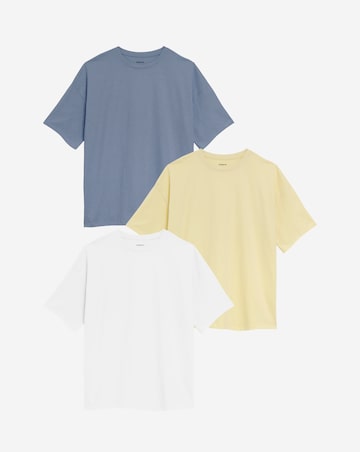 Simply Be Blue, Yellow & White 3 Pack Pure Cotton Boyfriend Tees
