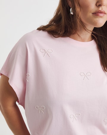 Simply Be Pink Pearl Bow Trim T-Shirt