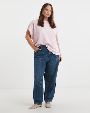 Simply Be Pink Pearl Bow Trim T-Shirt