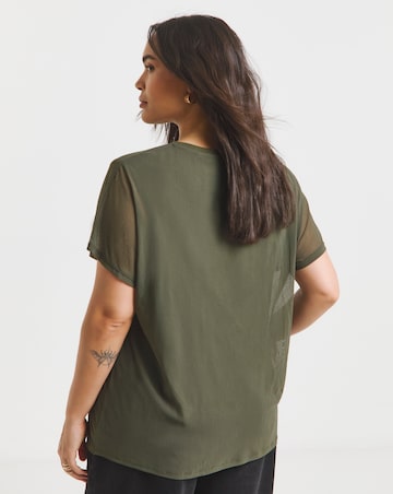Simply Be Dark Green Mesh Layer T-Shirt