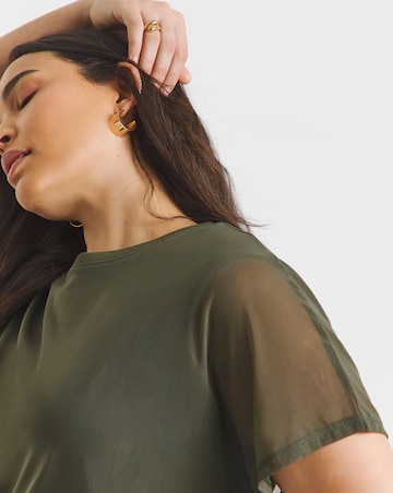 Simply Be Dark Green Mesh Layer T-Shirt