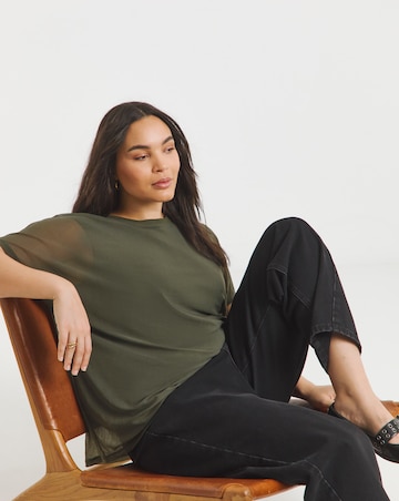 Simply Be Dark Green Mesh Layer T-Shirt