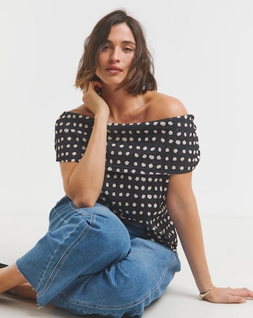 Simply Be Spot Print Short Sleeve Mesh Bardot Top