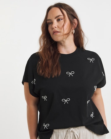 Simply Be Black Pearl Bow Trim T-Shirt