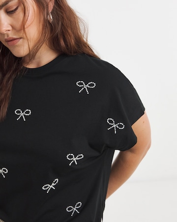 Simply Be Black Pearl Bow Trim T-Shirt