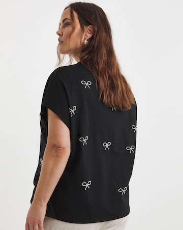 Simply Be Black Pearl Bow Trim T-Shirt