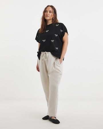 Simply Be Black Pearl Bow Trim T-Shirt