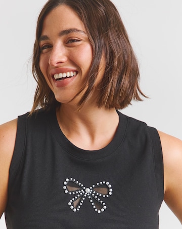 Simply Be Black Bow Cut Out Tank with Pearls