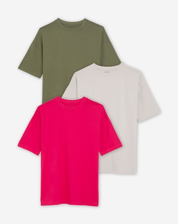 Simply Be Pink, White & Khaki 3 Pack Pure Cotton Boyfriend T-Shirts