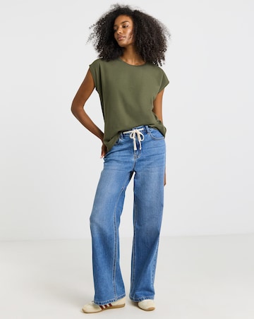 Simply Be Khaki Slim Fit Dipped Back Pure Cotton T-Shirt