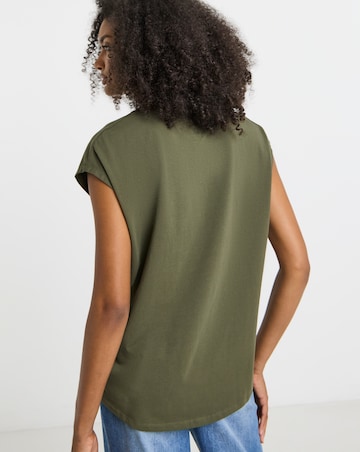 Simply Be Khaki Slim Fit Dipped Back Pure Cotton T-Shirt