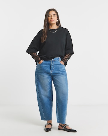 Black 2 in 1 Jersey T-Shirt with Lace Sleeves