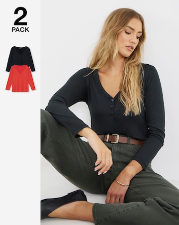 Black & Red 2 Pack Soft Touch Henley Tops