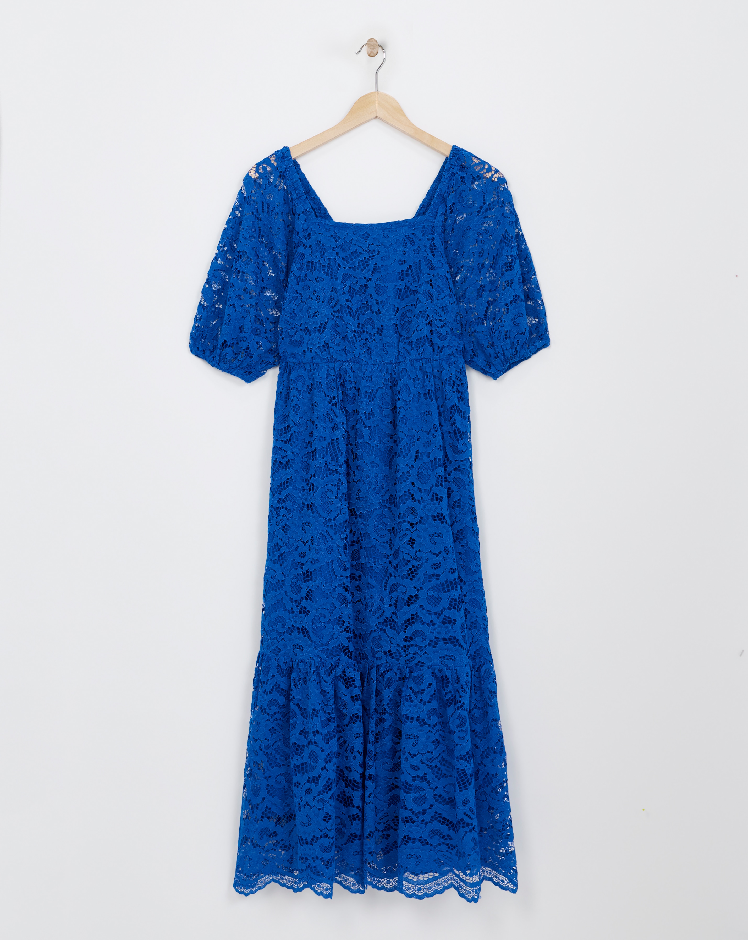 Square Neck Lace Midi Dress