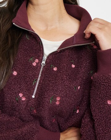 Simply Be Pink & Burgundy Cherries Embroidered Borg Sweatshirt