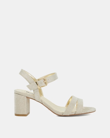 Dune Gold Merisa Block Heel Sandas - Wide Fit (E)