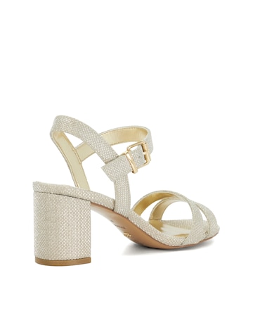 Dune Gold Merisa Block Heel Sandas - Wide Fit (E)