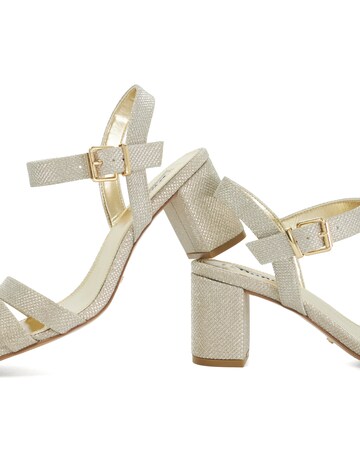 Dune Gold Merisa Block Heel Sandas - Wide Fit (E)