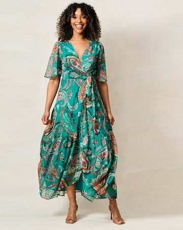 Hope & Ivy Reese Flutter Sleeve Maxi Wrap Dress