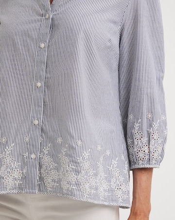 Blue Stripe Embroidered Hem Stripe Blouse