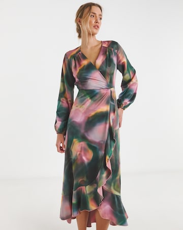 Flounce London Swirl Print Wrap Midaxi Dress