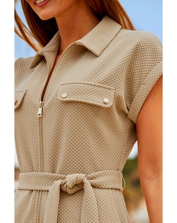 Sosandar Textured Zip Front belted Dress