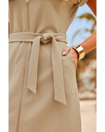 Sosandar Textured Zip Front belted Dress