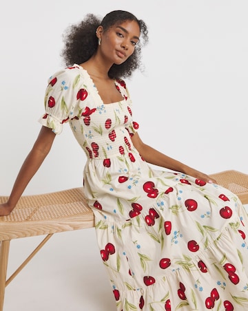 Neon Rose Cherry Print Midaxi Dress