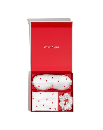 Silver Cloud Heart Print Satin Sleep Set Infused with Silver Ions