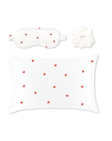 Silver Cloud Heart Print Satin Sleep Set Infused with Silver Ions