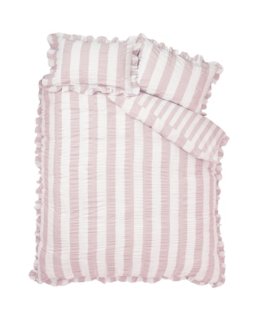 Catherine Lansfield Seersucker Frill Stripe Duvet Cover Set