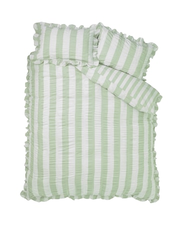 Catherine Lansfield Seersucker Frill Stripe Duvet Cover Set