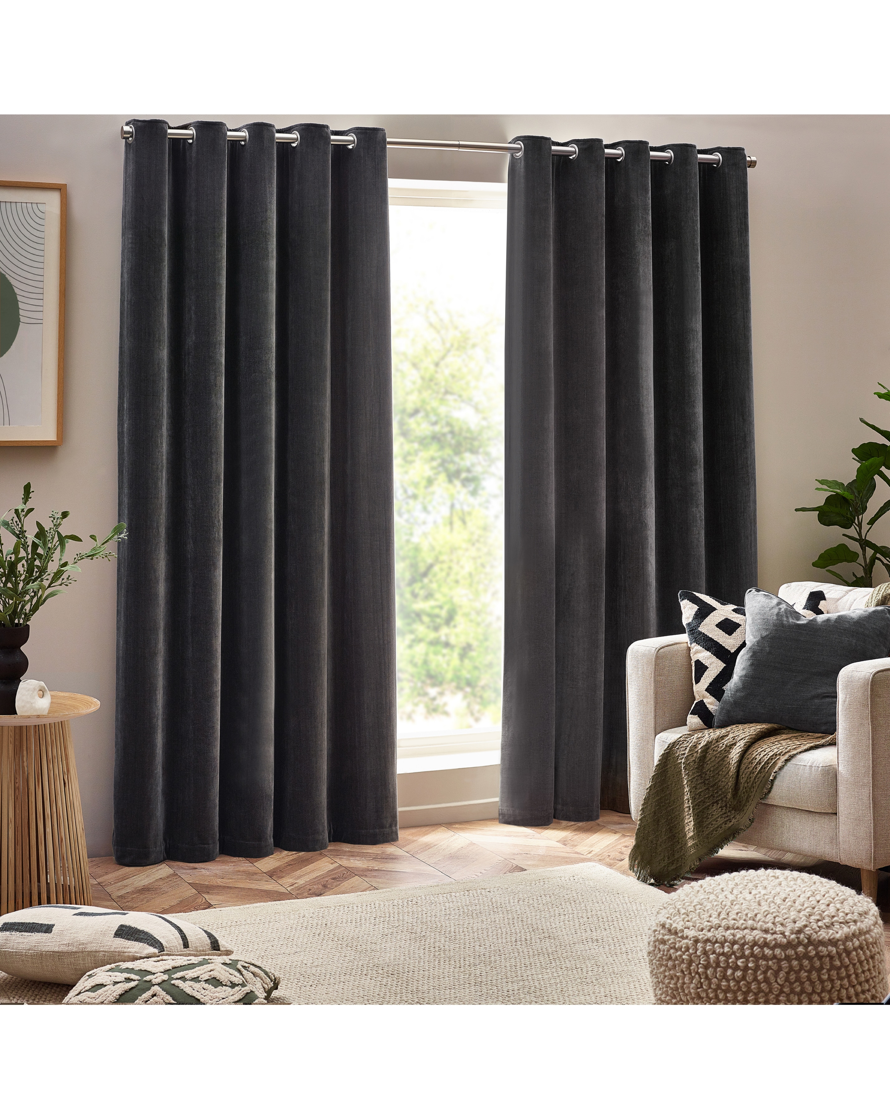 New In - Yard Heavy Chenille Eyelet Curtains