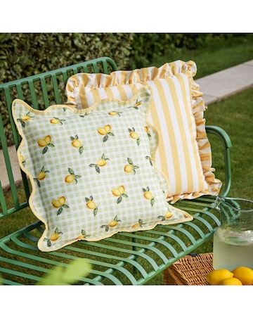 Furn. Fruits Lemons Check Outdoor Cushion