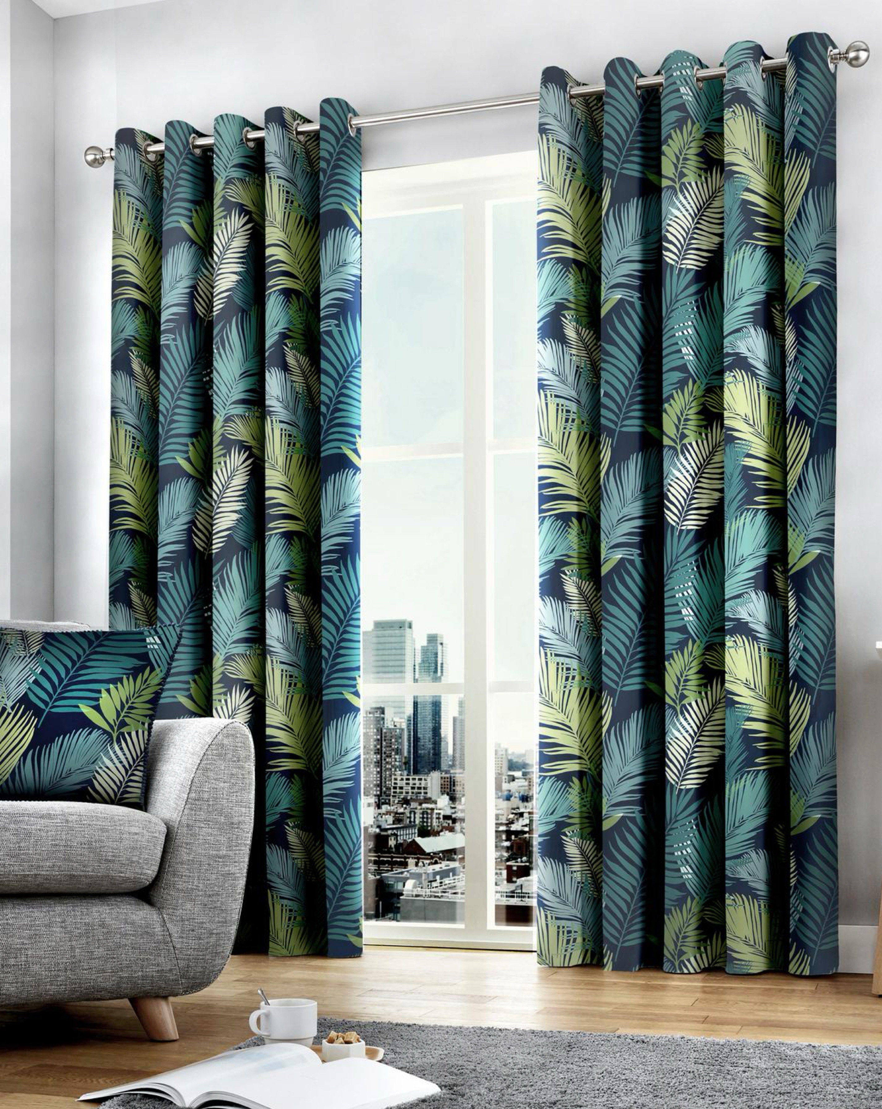 New In - Tropical Eyelet Curtains in Multi