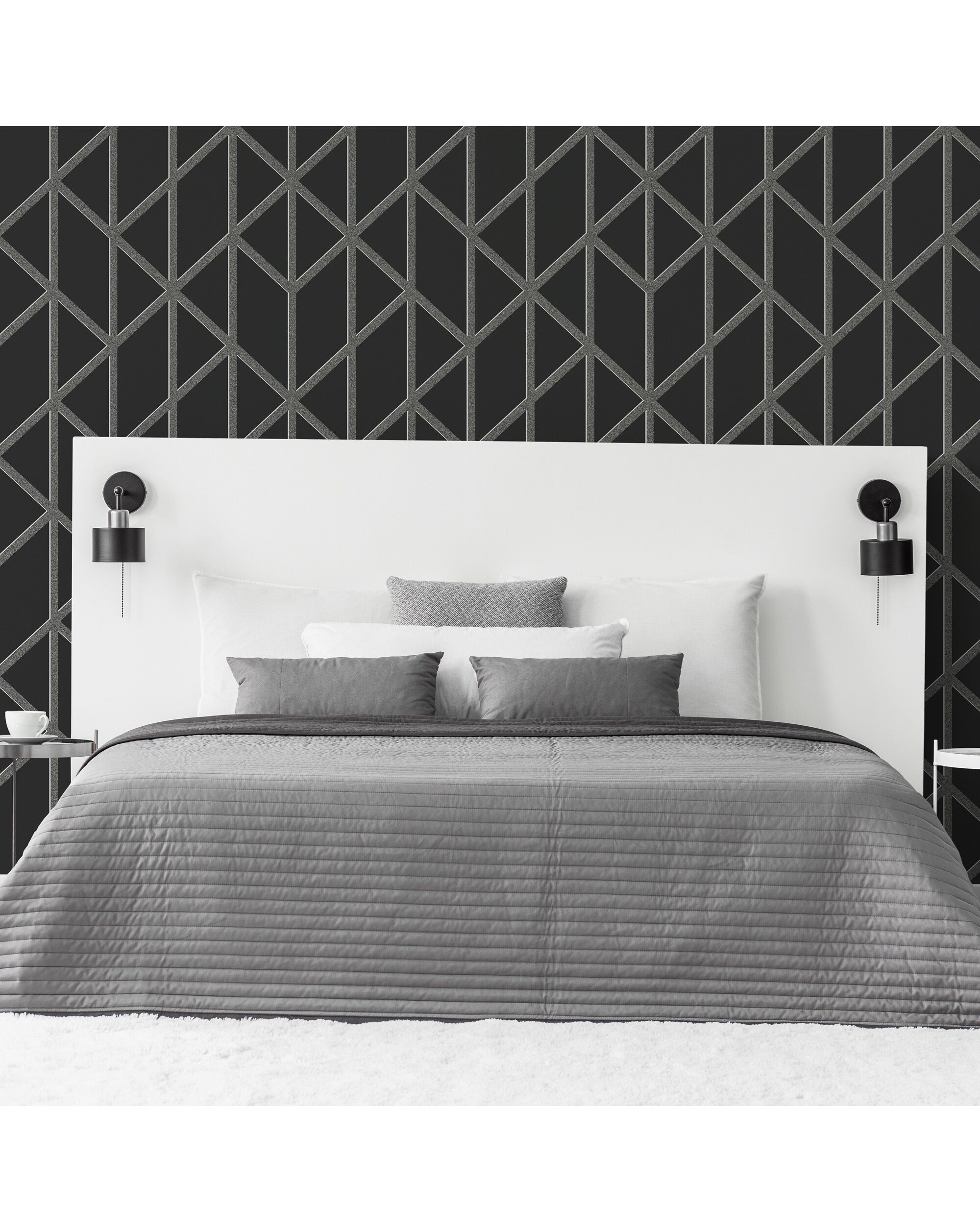 Prestige Geo Charcoal Wallpaper Grey Wallpaper Superfresco, 42 OFF
