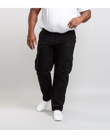 D555 Big & Tall Robert Peached and Washed Cotton Cargo Trousers - Black