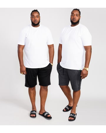 D555 Ryan Pack of 2 Elasticated Waist Jersey Short with Side Stripes - Black