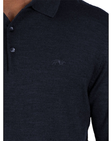 Raging Bull Long Sleeve Knitted Polo Navy