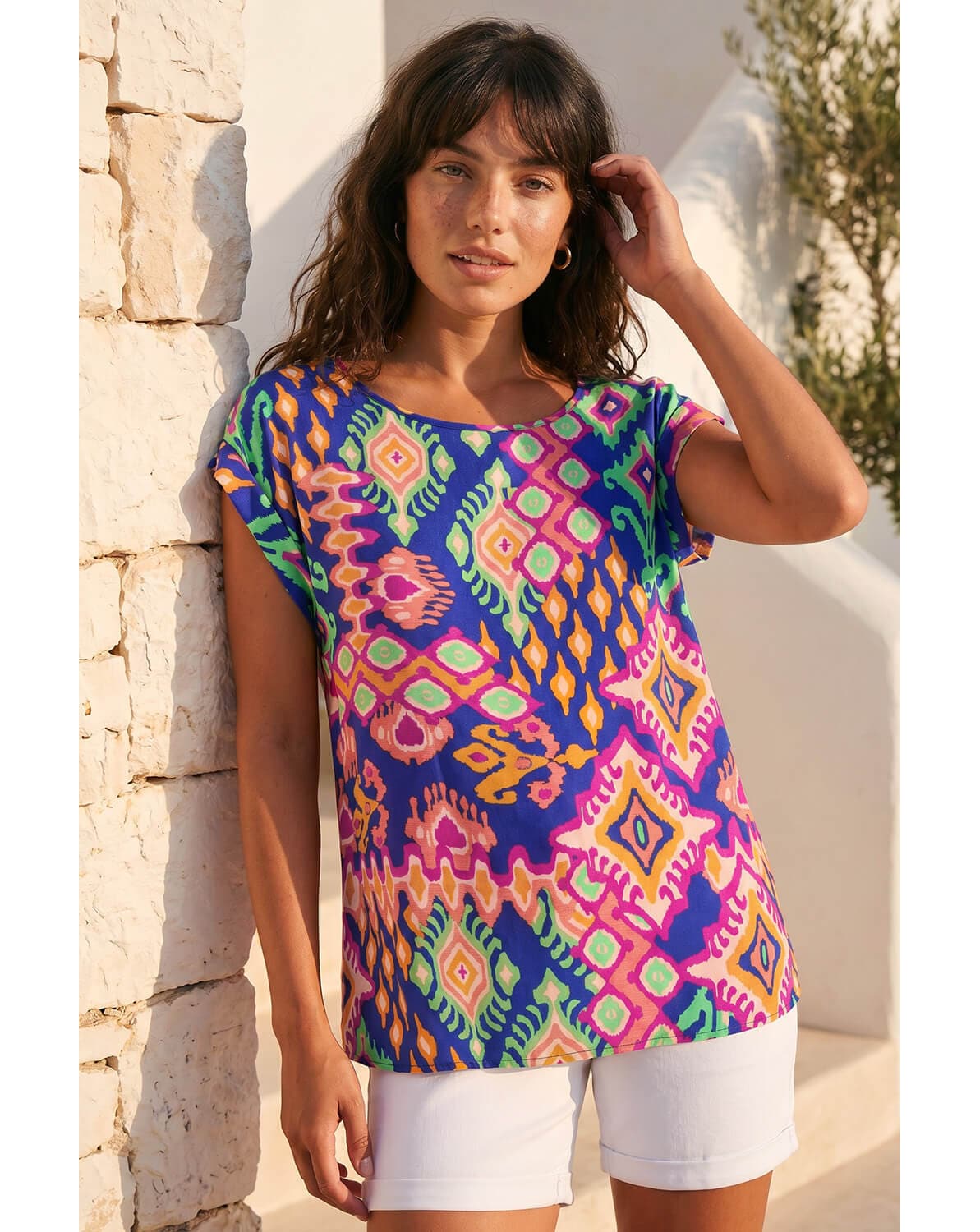 New In - Roman Aztec Print Short Sleeve Top
