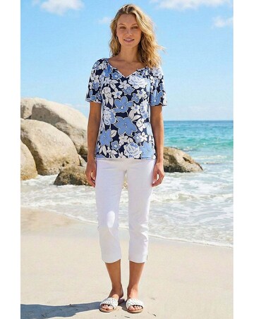 Roman Floral Puff Print V-Neck Top