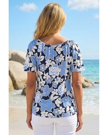 Roman Floral Puff Print V-Neck Top